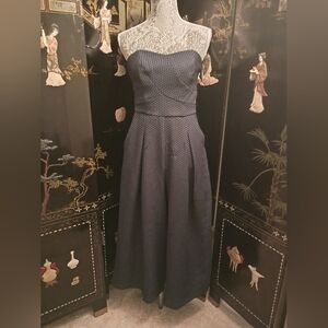 Anthropologie Greylin Madeline Navy Blue Dot Strapless Jumpsuit Small Pilling